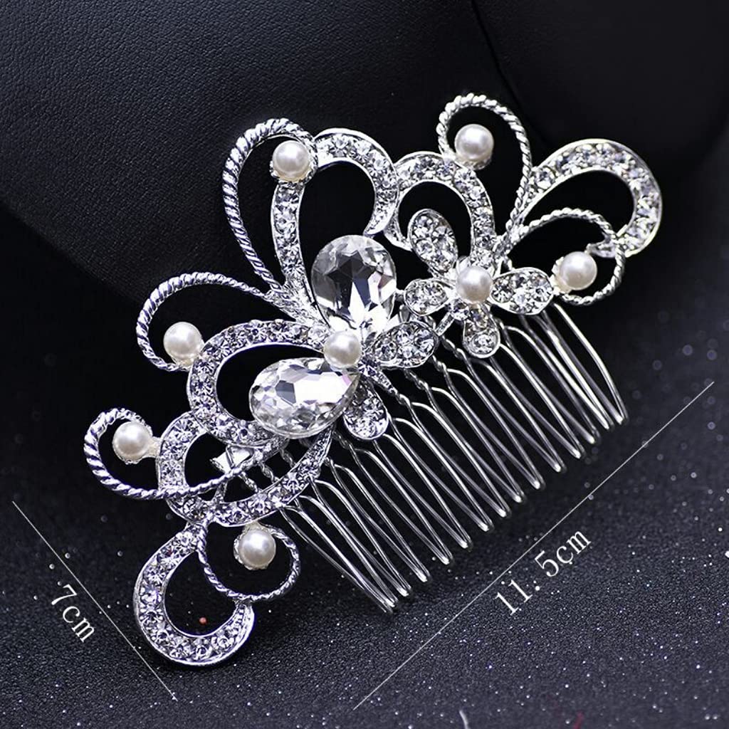 PALAY 2 Pcs Bridal Hair Clips-Dainty Flowered Headpiece White Cream Flower Beads Hair Comb Vintage Crystals Hair Comb Hair Accessory for Women & Girls