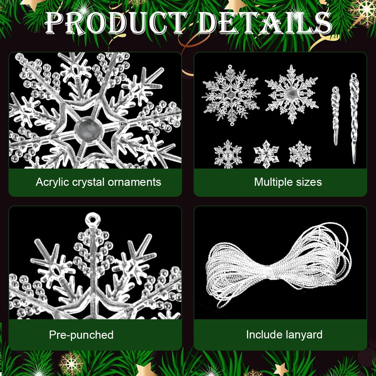 HASTHIP 35pcs Christmas Tree Hanging Ornament Small Crystal Acrylic Christmas Ornaments for Christmas Tree Transparent Snowflake Icicle Christmas Hanging Ornament
