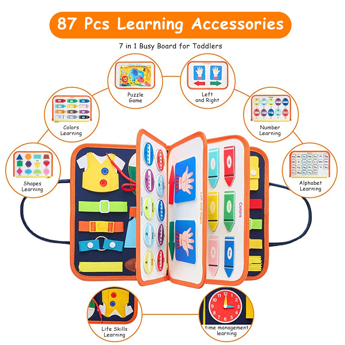 PATPAT Busy Board for Toddlers 1-3, Upgrade Montessori Toy for Develop Basic Skills, All in 1 Educational Toy for 1 2 3 4 Year Kids, Parent-Kids Activity Toy, Bag Design for Airplane Car Travel
