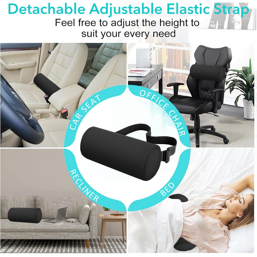 HANNEA Lumbar Support Pillow for Office Chair Lumbar Roll for Chair, Lumbar Roll Pillow for Relieving Back Pain & Improving Posture with Elastic Strap