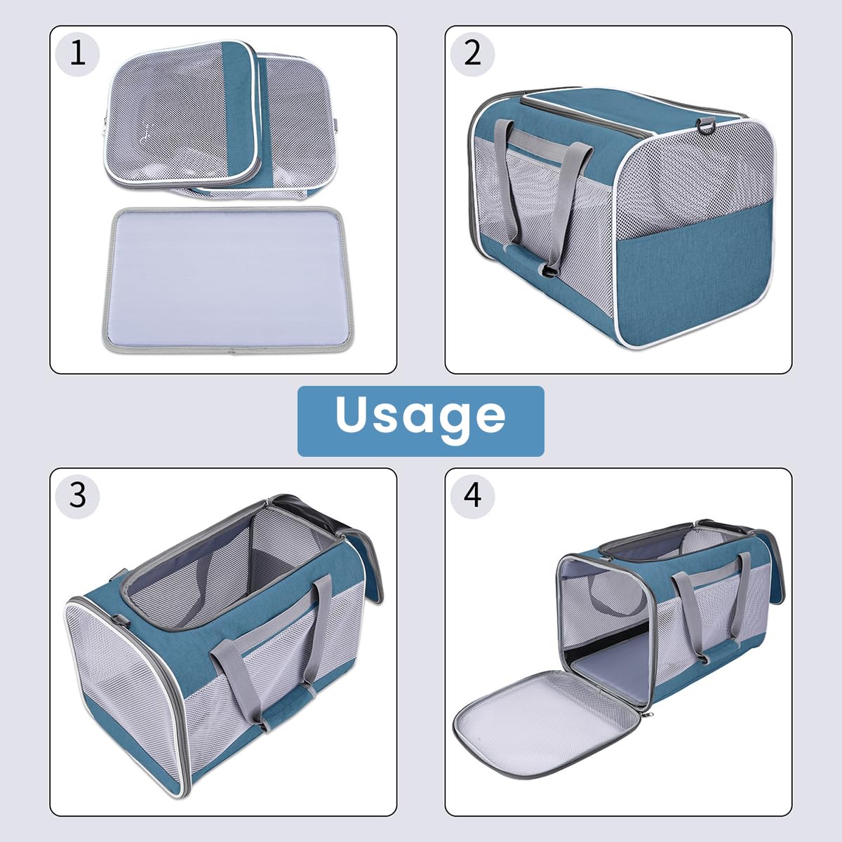 Qpets Cat Travel Bag Cat Carrying Case, Foldable Dog Carrier Backpack Breathable Cat Travel Shoulder Bag, Lightweight Pet Bag Cat Shoulder Bag for 10kg Below Dogs/15kg Below Cats