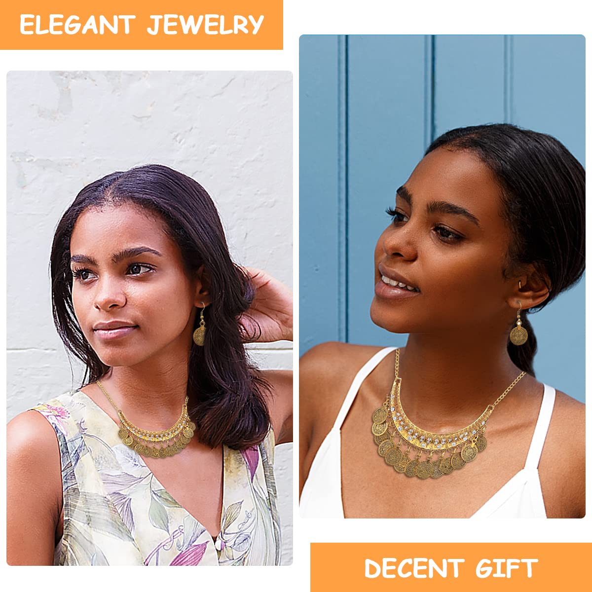 SANNIDHI Women Necklace Earring Set Heavy Duty Metal Jewelry Set for Women Golden Pendent Necklace Jewelry Set for Women Vintage Gold Tone Pendant Necklace Earring for Women