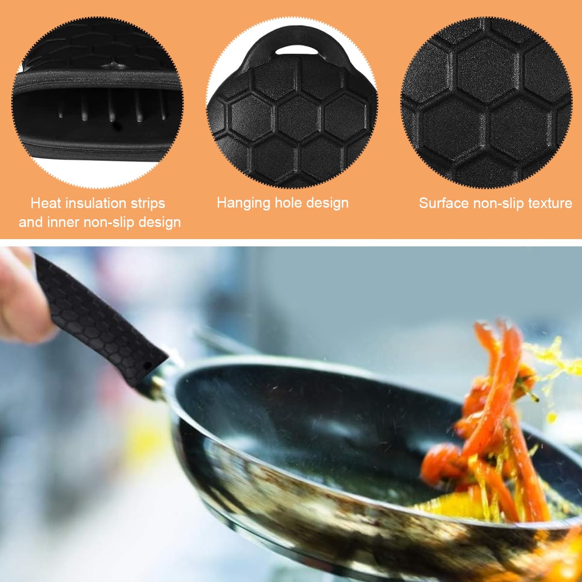 Supvox Cast Iron Fry Pan Silicone Pan Handle Covers - 4 Pack Skillet Handle Cover Pot Handle Holder Sleeve, Non-Slip Heat Resistant Removable Potholder for Metal Frying Pans Cookware Handles