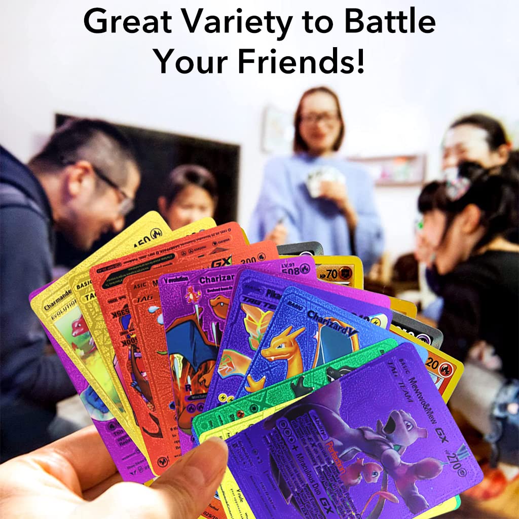 PATPAT Poke-mon Cards 55 Pcs Poke-mon Golden Cards Foil Game Card 15Vmax, 14V, 11 Rare GX, 7 Pika-chu Roleplay Cards, 4 Ordinary Card, 2 Rare Cards, 2 Mysterious Fire Dragons with Box, Unofficial