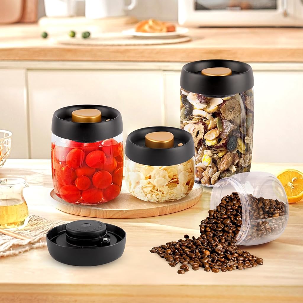 HASTHIP® Food Coffee Bean Storage Containers with Lids Airtight, Plastic Wide Mouth Mason Jars Vacuum Sealer, 1200ml