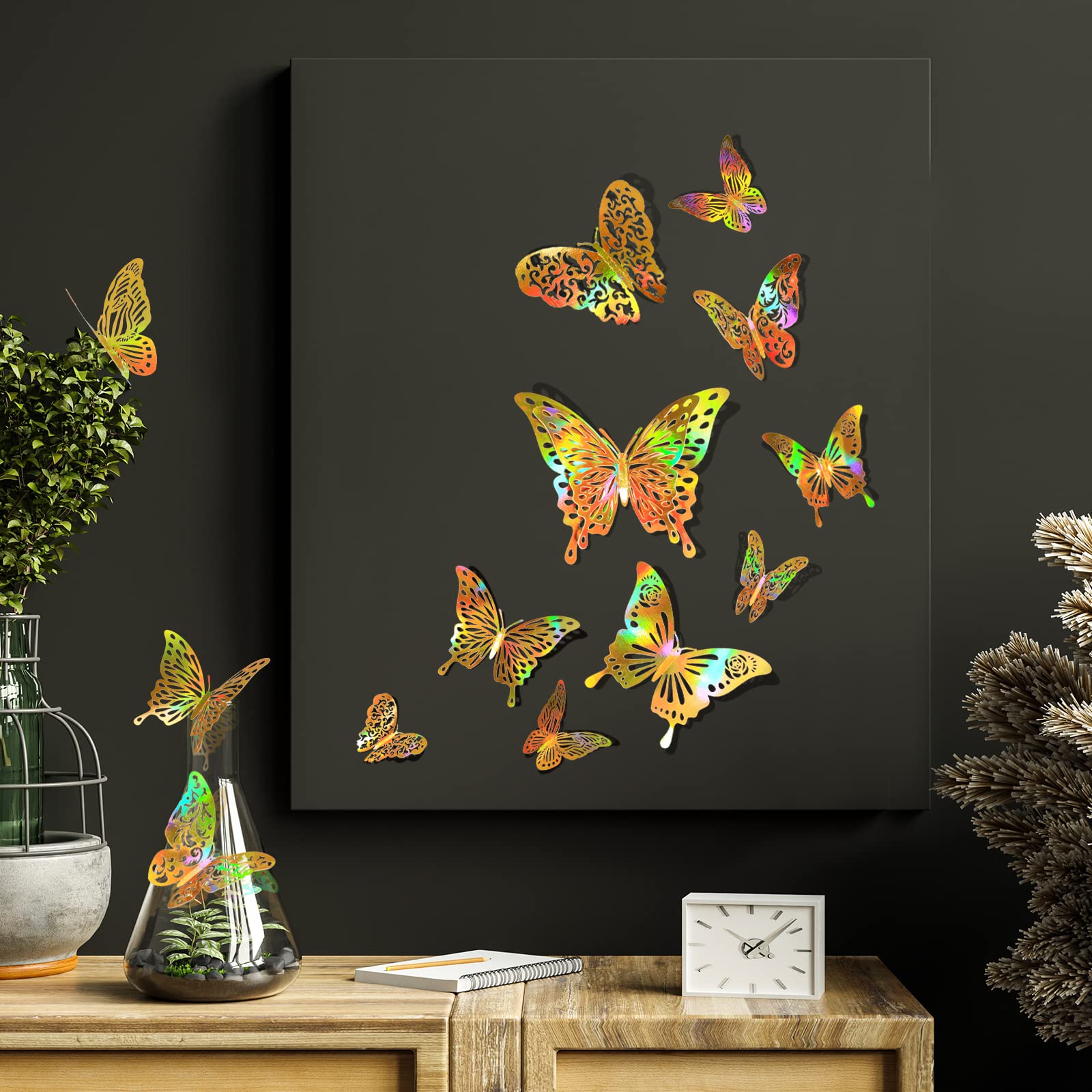 HASTHIP 60pcs 3D Butterfly Stickers For Wall with Sticking Pad Decor Removable Butterfly Wall Stickers Hollow Mural Decals DIY Art Crafts for Baby Home Decor Refrigerator Decoration