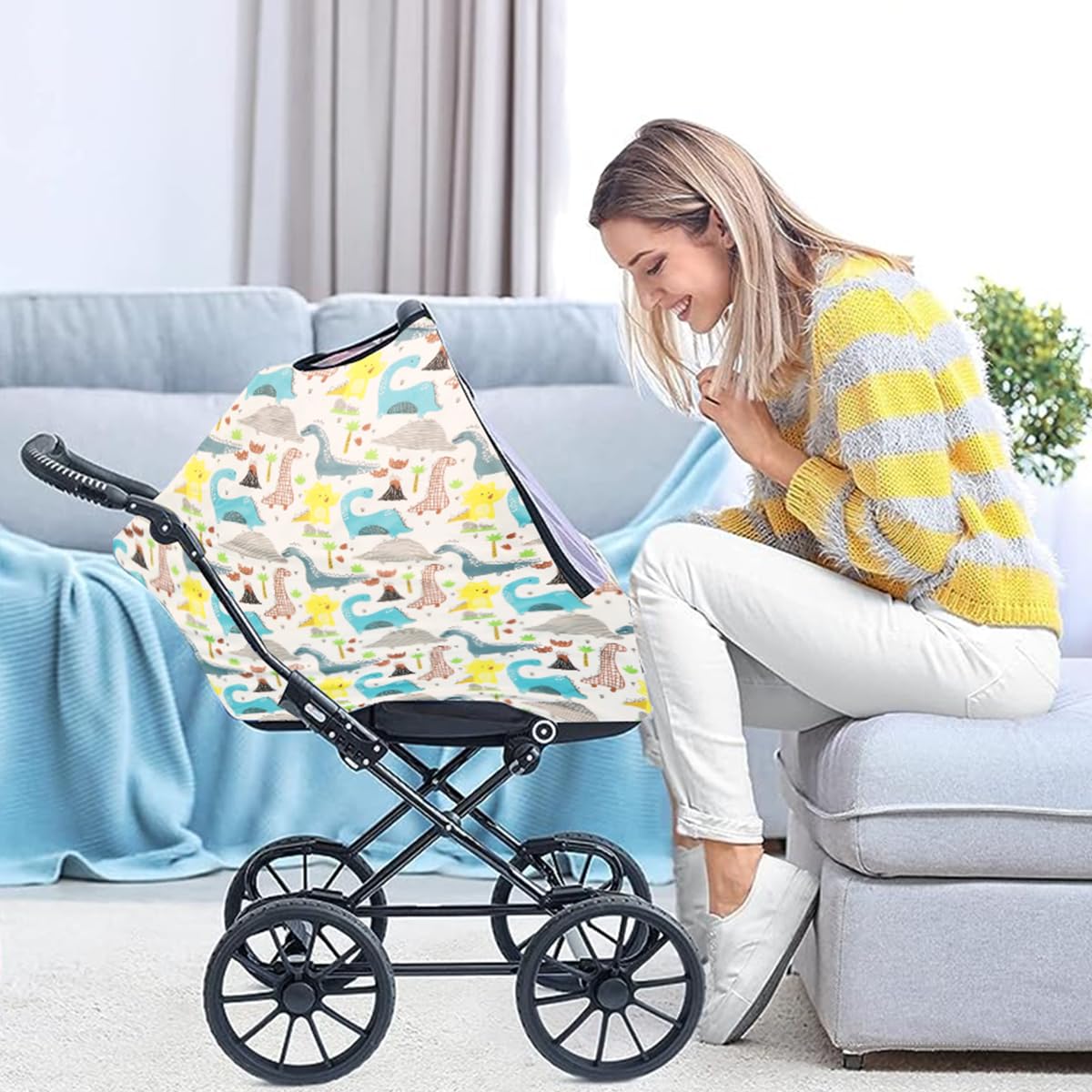 SNOWIE SOFT Baby Car Seat Covers with Breathable Mesh Window, Baby Cart Sunshade Multifunction Baby Stroller Cover Breastfeeding Cover Shawl Nursing Cover Stretchy Stroller Canopy Universal Fit White