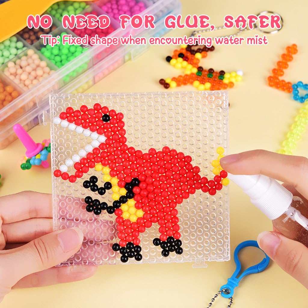 PATPAT Magic Water Fuse Beads For Kids Craft Kit, 15 Colors 1500 Beads Pegboard Puzzles Set, Creative DIY Water Sticky Beads Complete Set for Beginners Children Art Toys Gifts,Crystal, Beige