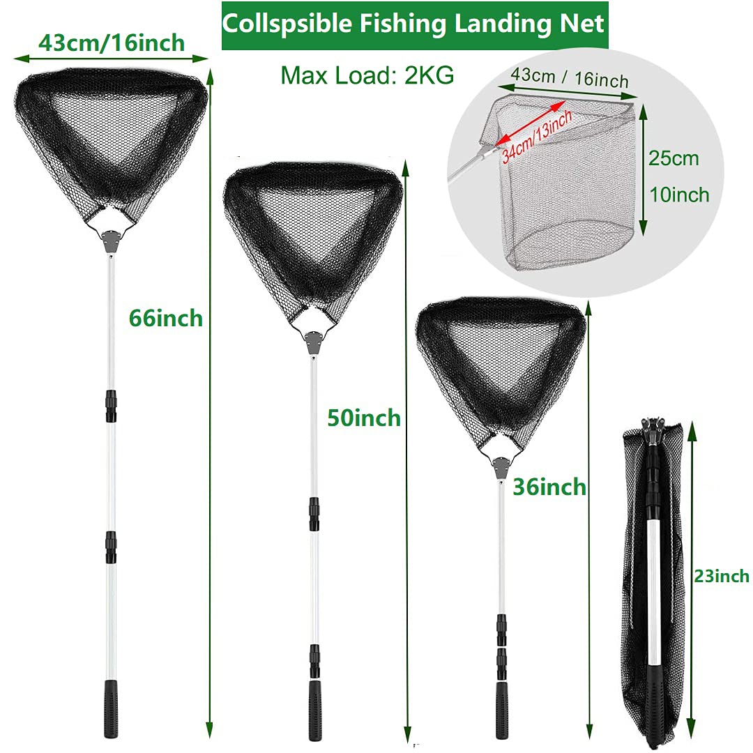 Proberos Retractable Fishing Net, Portable Aluminum Alloy Fishing Net Folding Triangle Wide Fishing Landing NetTelescopic Fishing Net Catcher for Fishing, Suitable for Fish Under 5 KG (0.9M)