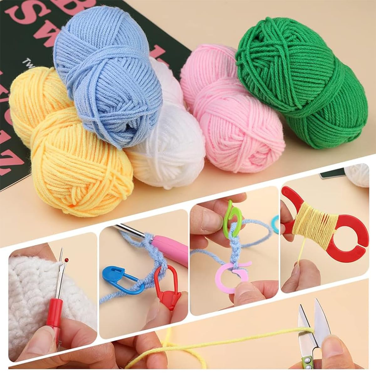 HASTHIP Crochet Needle Kit 107Pcs Crochet Knitting Needle Kit with Carry Bag DIY Crochet Needle Kit with Tools & Accessories Comprehensive Crochet Needle Kit for Beginners & Professionals