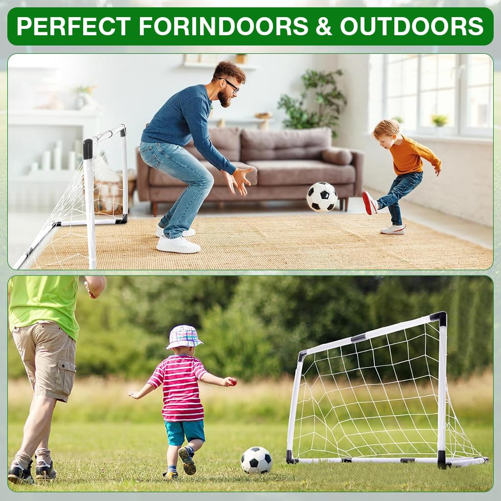 Proberos Mini Football Goal for Kids with Pump and Ball Set Toddler Football Goal Net Kids Goal Post Weather Resistant Sturdy PVC Easy Assembly Indoor