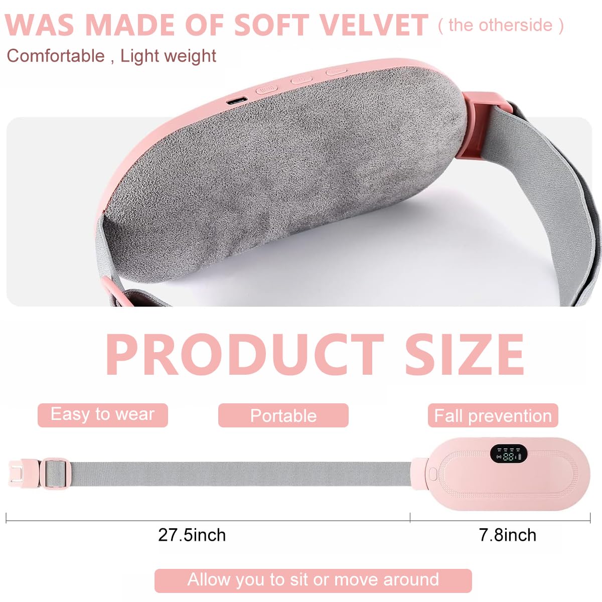 HANNEA Electric Cordless Heating Pad for Period Pain, Cramp Relief, Back Pain in Period, Belly Warmer Heating Pad with 4 Heat Levels 4 Vibration Modes, Caring Gift Heating Pad Belt for Women