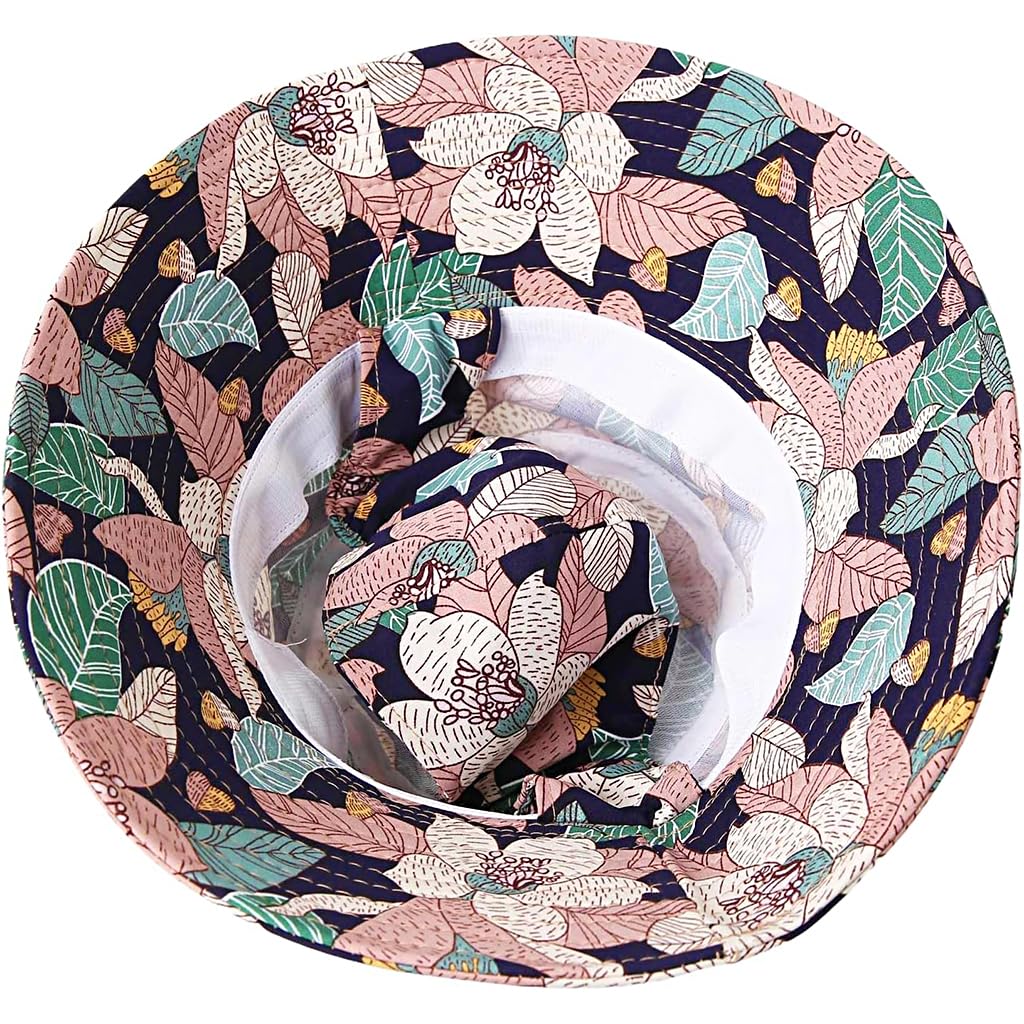 PALAY Bucket Hat for Women with Face Mask, One Piece Bucket Hats for Women, Fashion Leaf Prints Summer Sun Hats for Women UV Protection Wide Brim Outdoor Hat for Cycling, Fishing