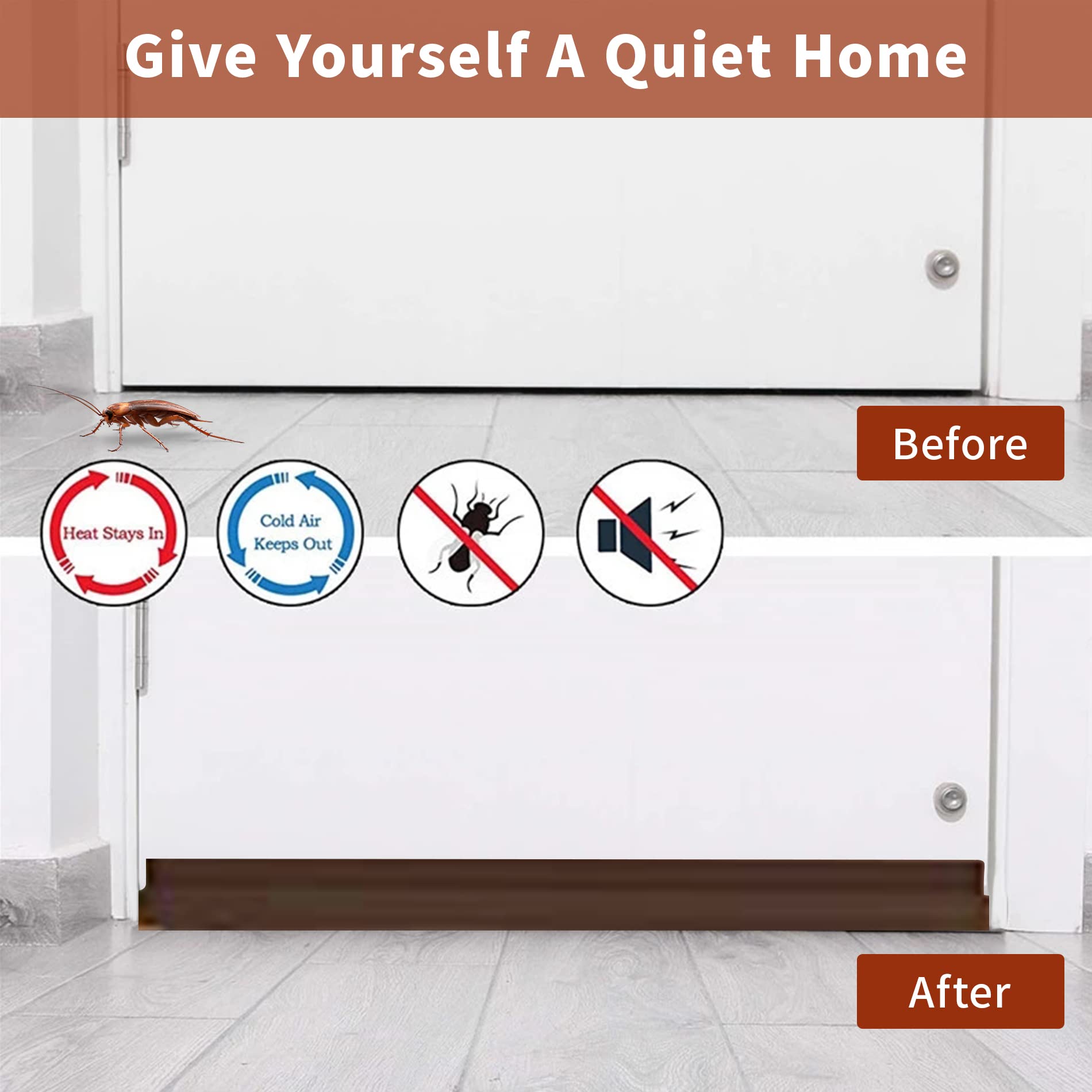 HASTHIP 2 Pack Door Bottom Sealing Strip, 37.4'' Length Flexible Door Draft Stopper Weather Stripping, Self Adhesive Door Gap Strip Suitable for Interior/Exterior Doors (Brown)