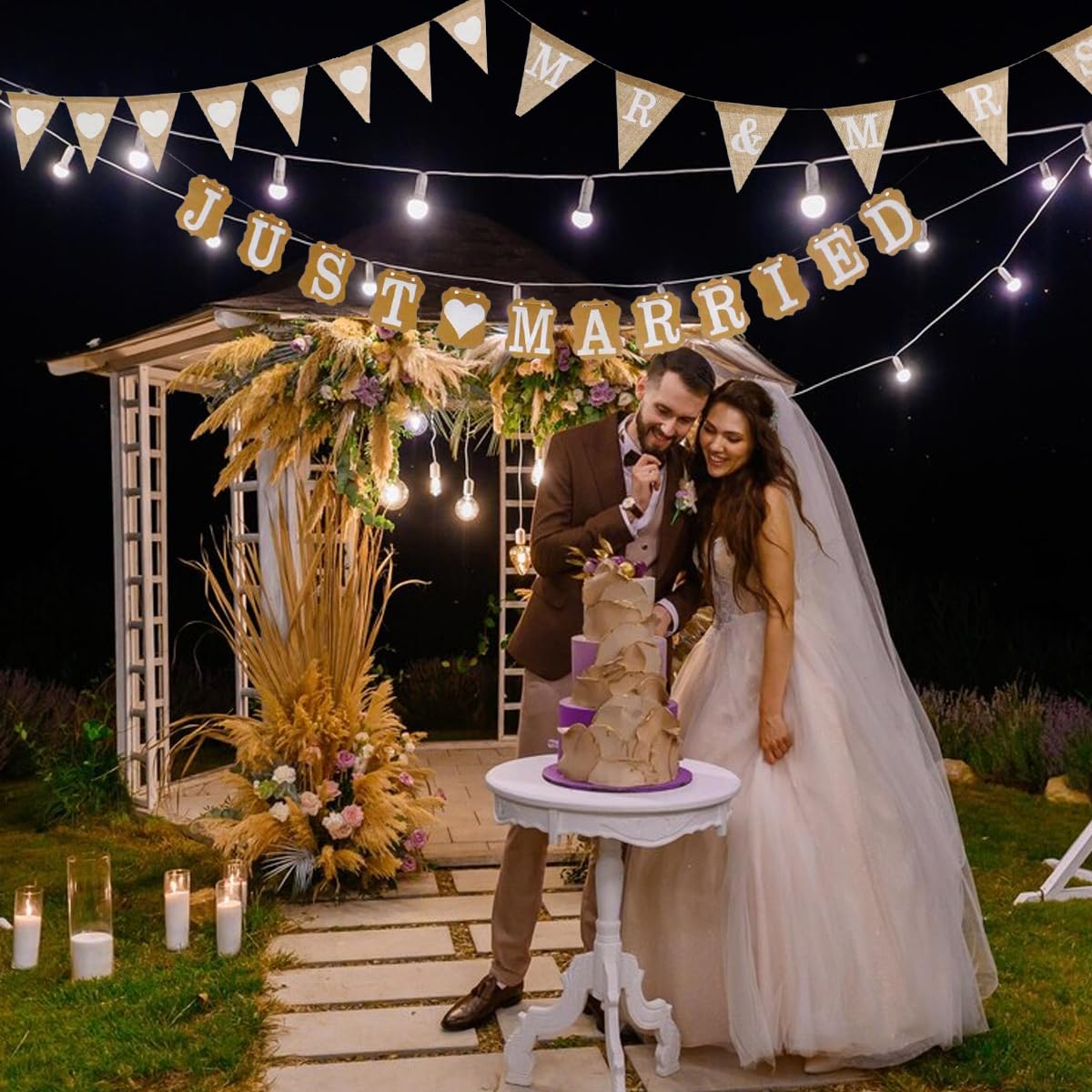 PATPAT 3Pcs Triangle Burlap Wedding Banner Kit for Birthday Decoration, Decoration for Weddings, Party Decoration, Engagement, Baby Shower Gifts Birthday Banner Burlap Bunting Banner Room Decoration