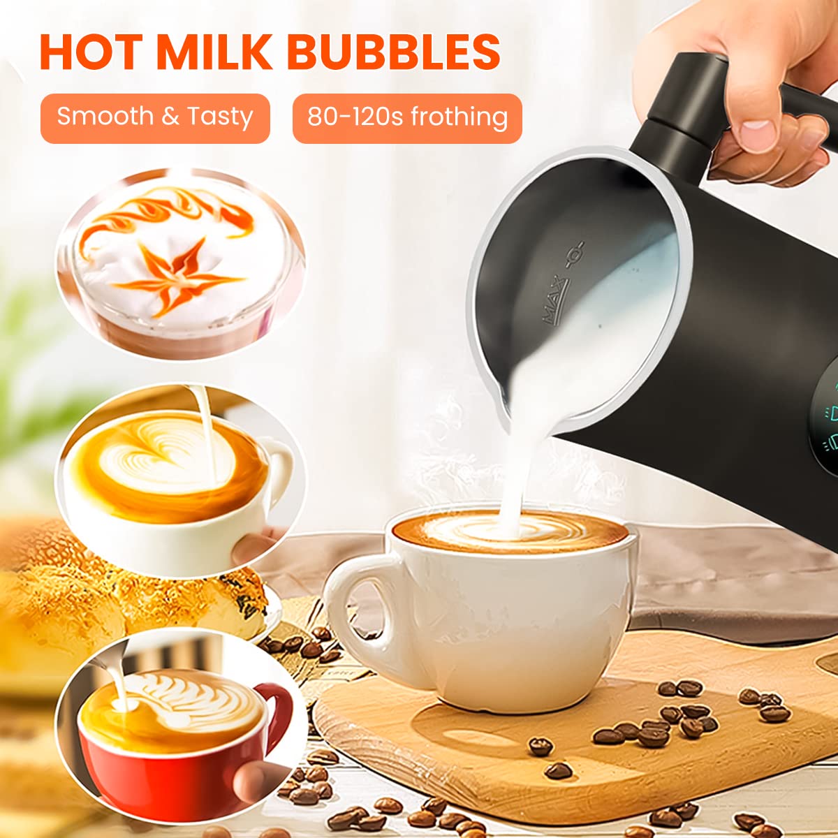 Supvox Electric Milk Frother for Coffee 350ML 4 in 1 Coffee Machine with Milk Frother Electric Foam Maker 400W Automatic Milk Shaker Mixer Machine Hot & Cold Frothing Milk Heater Electric Foamer