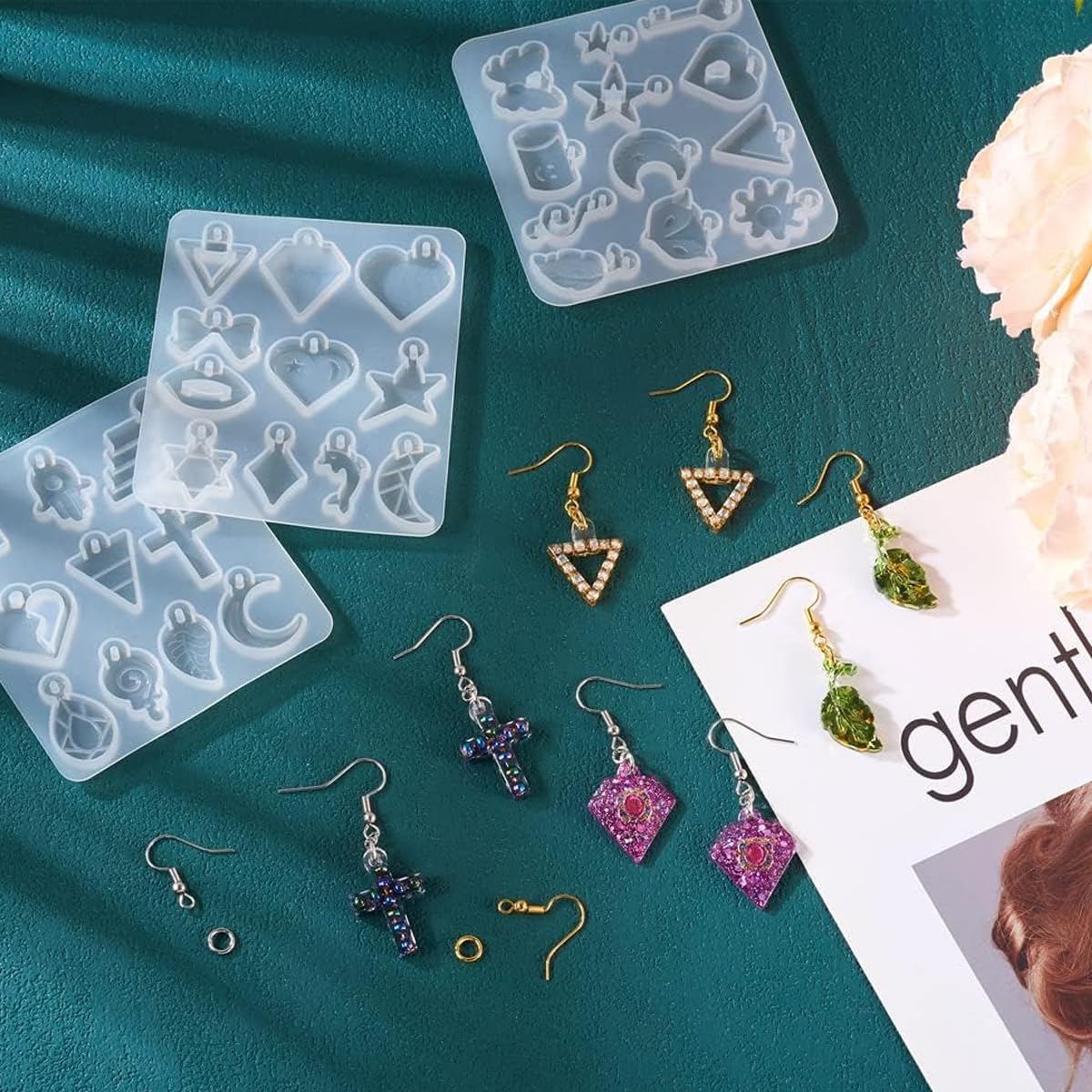 HASTHIP Resin Jewelry Molds, Variety Shapes Jewelry Casting Molds with Hole, Silicone Resin Earring Mold for Epoxy Resin Molds for Earrings Pendant Keychain Jewelry Making DIY Craft Supplies