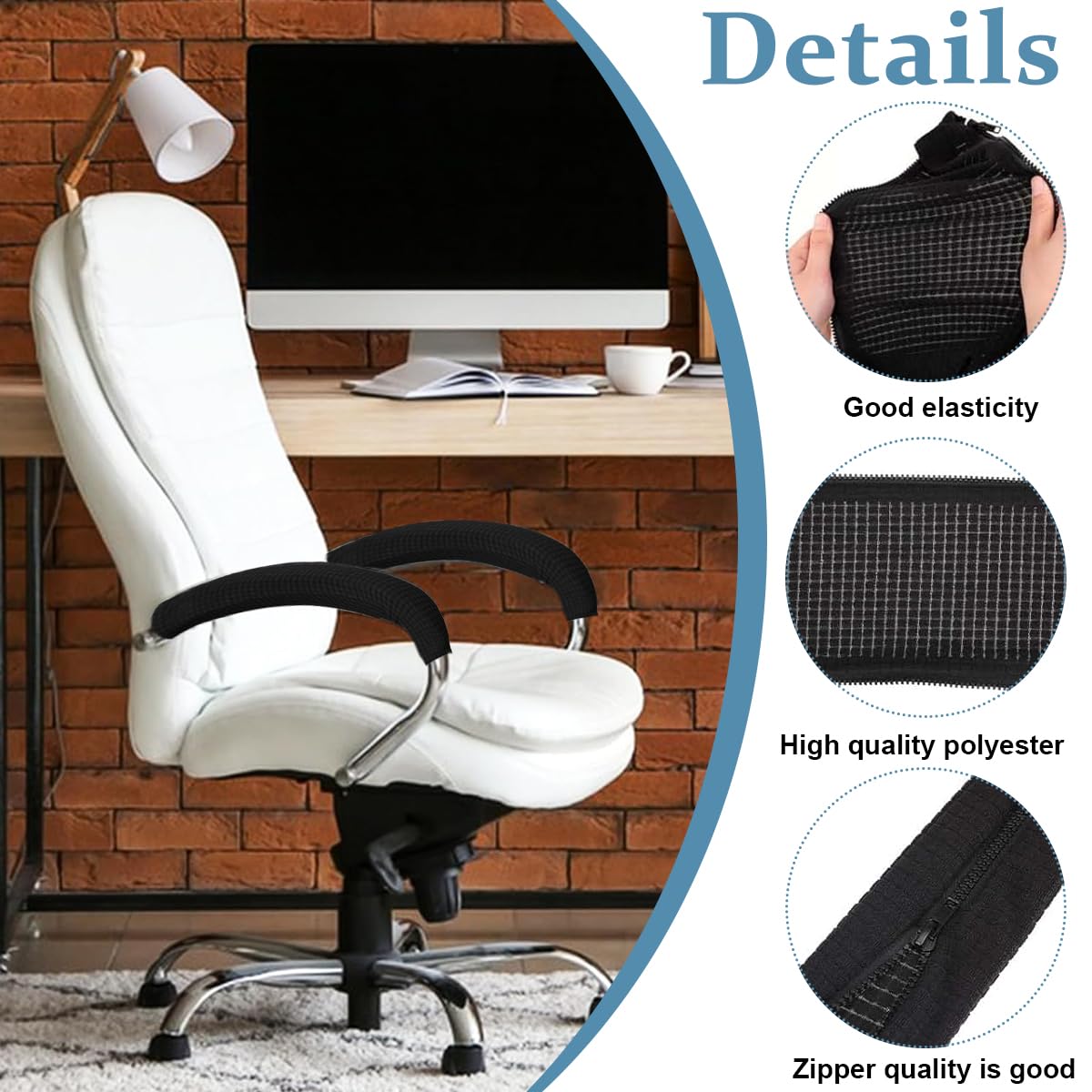 HASTHIP 2Pcs Office Chair Armrest Cover Soft Chair Armrest Cover Stretchy Jacquard Office Chair Armrest Cover Universal Armrest Coverfor Office Chair, Game Chair, Wheelchair, Grey
