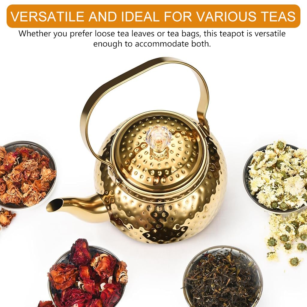 Supvox 1.2L Teapot Golden Stainless Steel Teapot with Removable Tea Infuser Luxury Golden Teapot with Lid & Handle Delicate Teapot for Loose Tea, Tea Bags