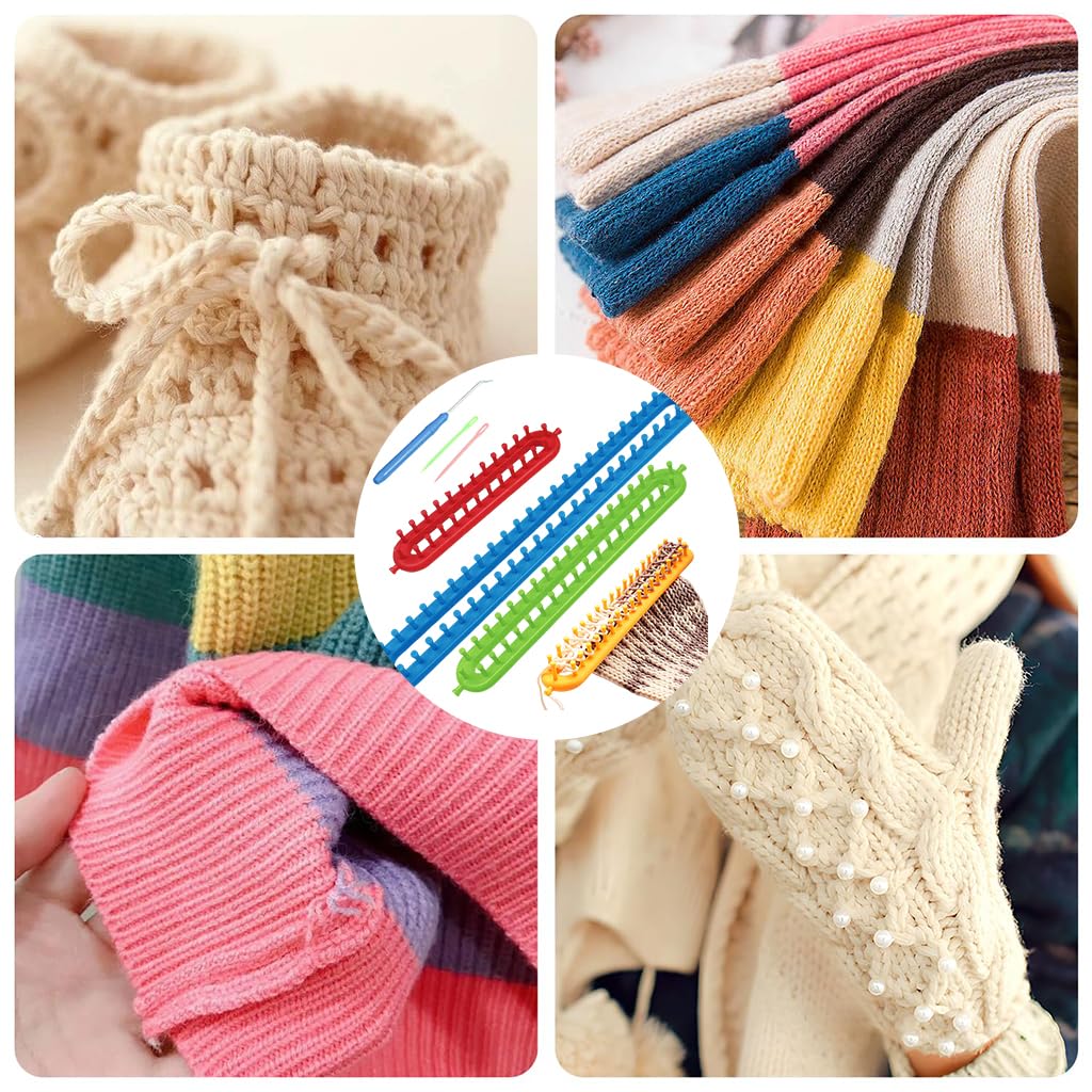 PATPAT Color Knitting Looms 4 Sizes Long Knitting Looms with Sewing Needles & Loom Needles Beginners DIY Knitting Loom Starter Kit for Making Scarf, Blanket