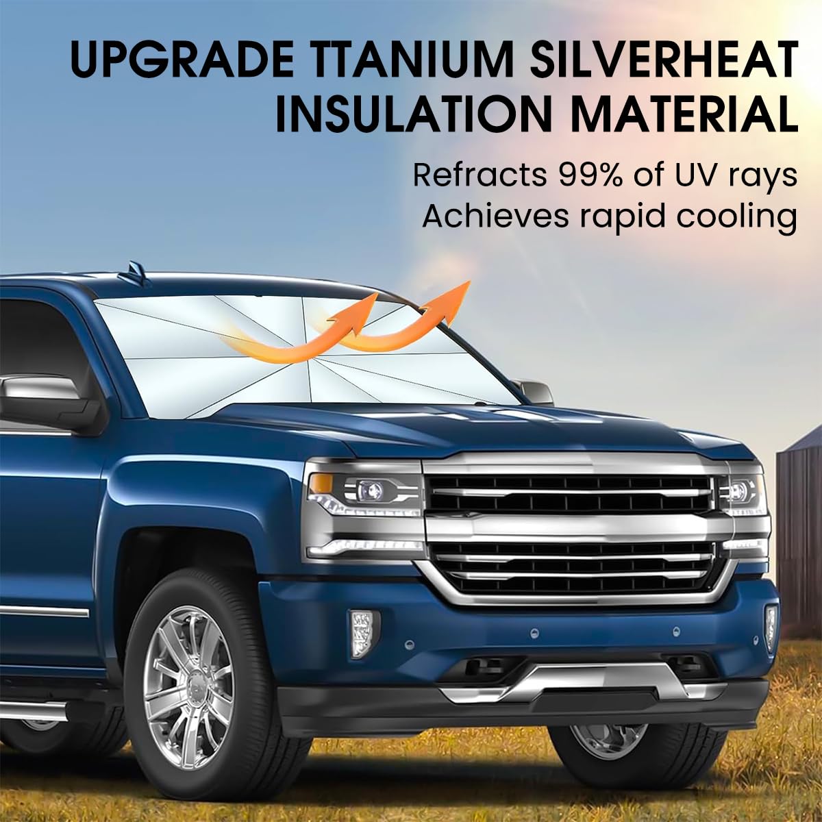 STHIRA Car Windshield Sun Shade UPF 50+ UV Protection 2 in 1 Car Umbrella with Glass Hammer Rearview Mirror Friendly Car Sun Shade Protector Quick Install for Auto Sedan, SUV, 145x75cm Car Sunshade