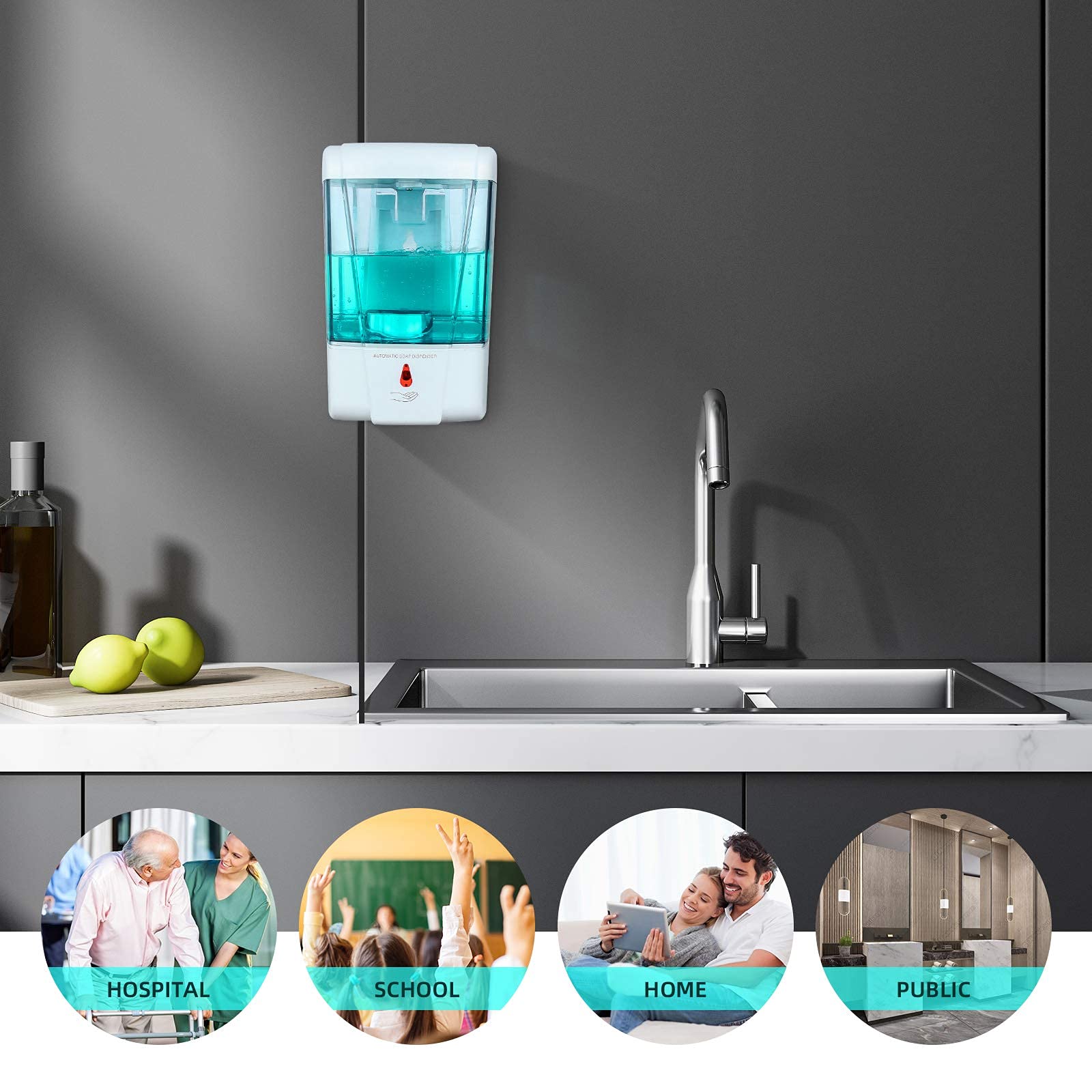 HASTHIP Automatic Soap Dispenser Wall-Mounted Infrared Disinfection Dispenser, Non-Contact Hand Sanitizer Dispenser, Suitable for Home, Bathroom,Kitchen, Public Places (700 ml)