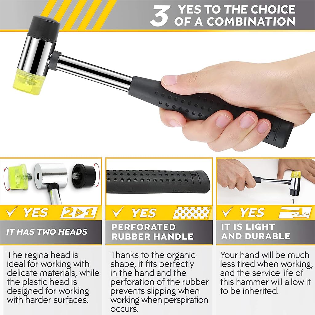 Serplex Small Hammer Rubber Mallet Hammer Tool 30mm Soft Hammer Mallet Portable Mallet Hammer Rubberized Handle for Camping, Flooring, Tent Stakes, Woodworking, Assembling, Construction