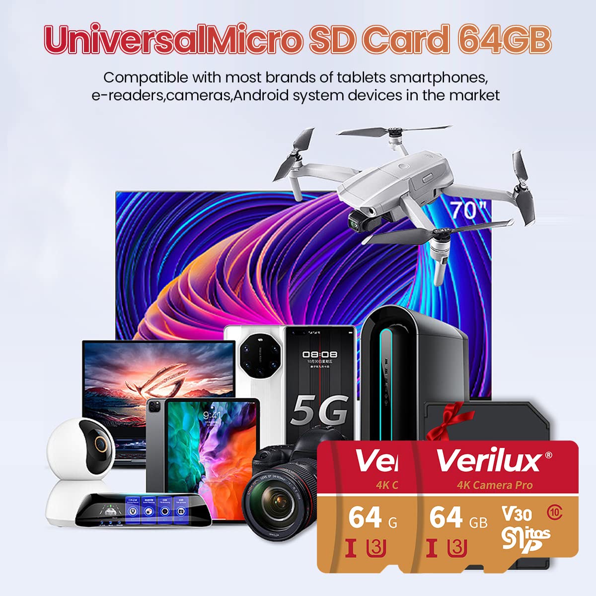 Verilux Micro SD Card 64 GB Universal Camera SD Card Memory Card with SD Card Adapter