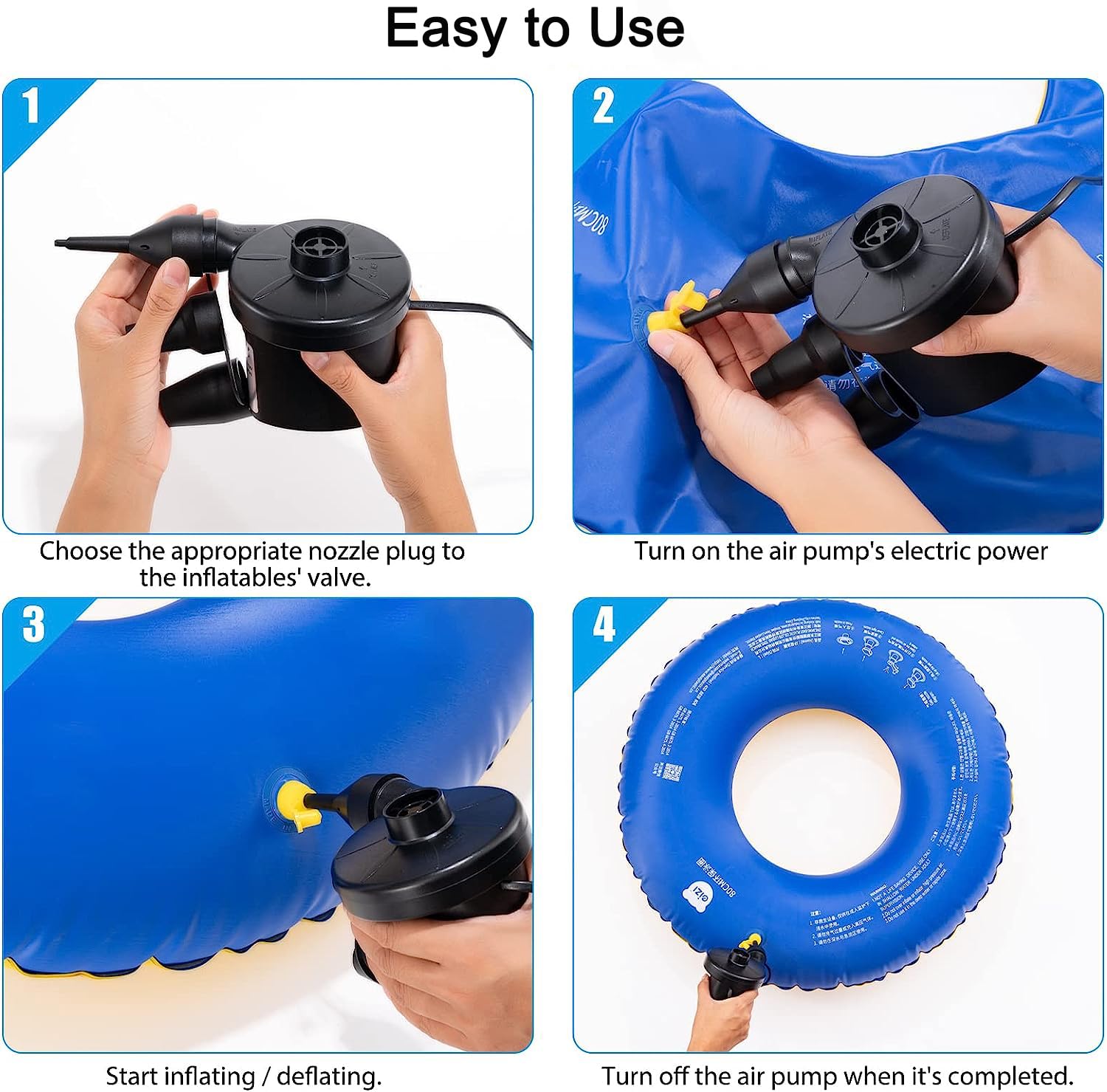 Serplex Electric Air Pump for Car and Home, 220V AC/12V DC Electric Pump with 3 Nozzles, 2 in 1 Air Inflator for Car, Home, Swimming Pool Pump for Inflatable Cushion, Air Mattress Bed, Boat