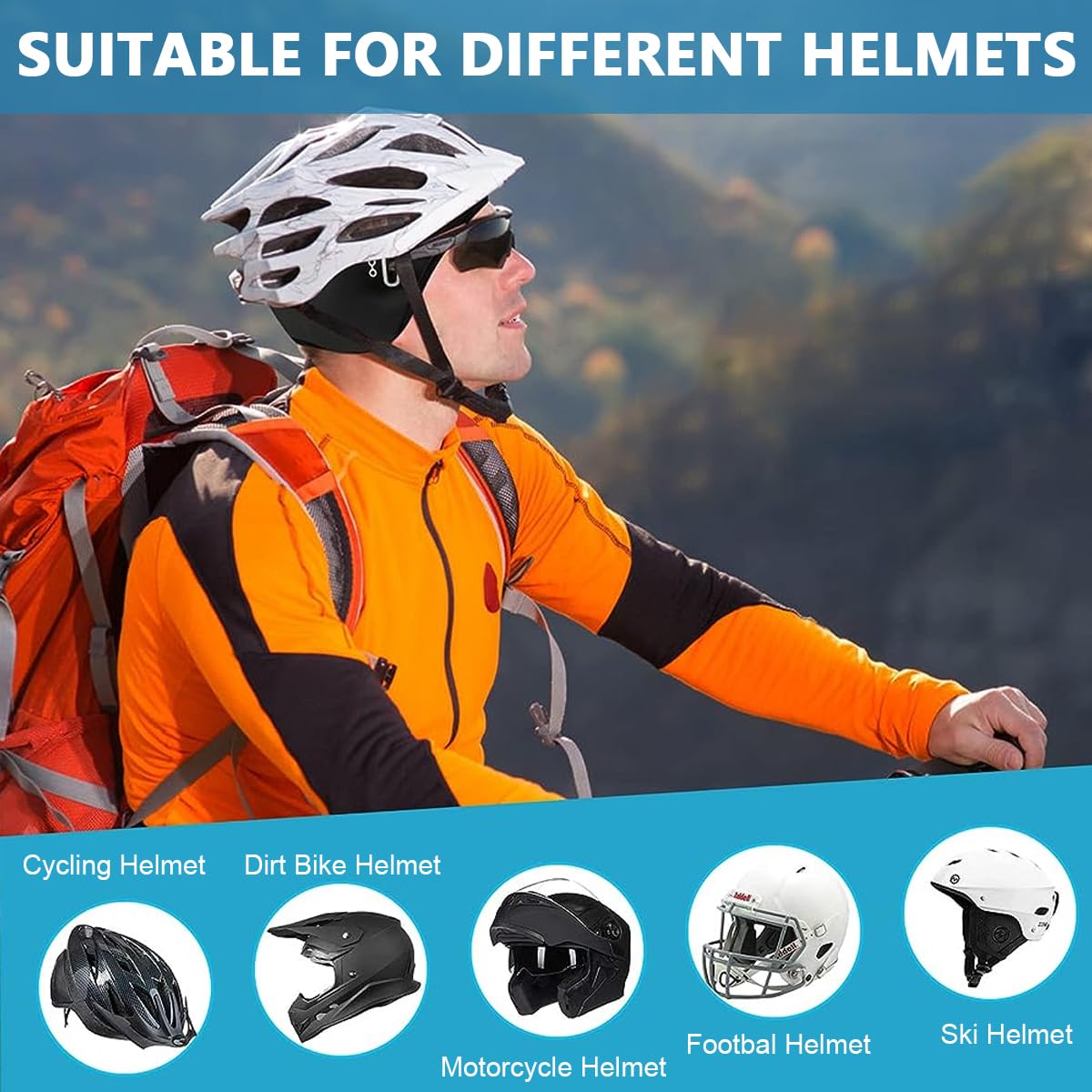GUSTAVE Winter Helmet Cap for Men Cycling Cap Winter Warm Skull Cap Motorcycle Helmet Liner Glasses Friendly Skull Cap Helmet Liner for Hiking, Skiing, Riding Outdoor Warm Skull Caps Black