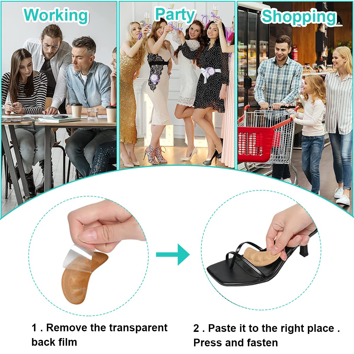 PALAY Heel Grips Liner Cushions Inserts for Loose Shoes Heel Pads, Heel Pads Insert Prevent Too Big, Heel Slipping, Blisters, Filler for Loose Shoe Fit (2*Clear+2*Black)
