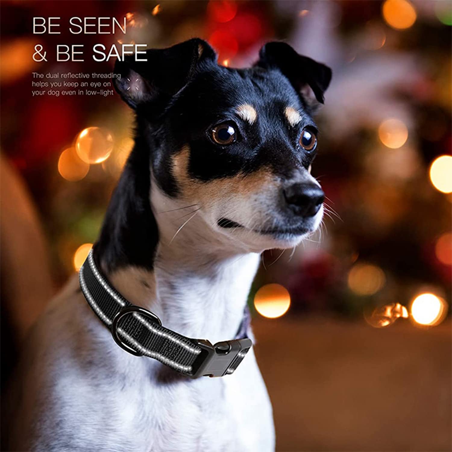 Qpets Reflective Strong Dog Collar for Medium Large Dogs, Nylon Tactical Dogs Collar with Reflective Safety Strip Leash Ring, Dog Training Collar Quick Release Buckle(L, 18.9''-23.2'')