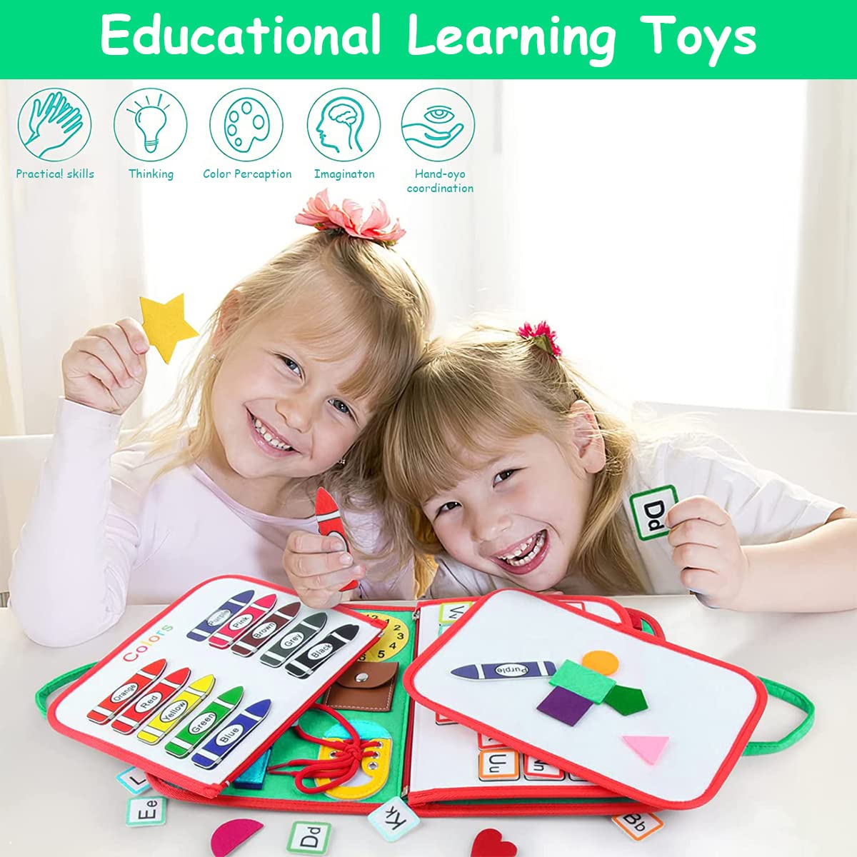 PATPAT Busy Board for Toddlers 1-3, Upgrade Montessori Toy for Develop Basic Skills, 8 Themes in 1 Educational Toy for 1 2 3 4 Year Kids, Parent-Kids Activity Toy, Bag Design for Airplane Car Travel