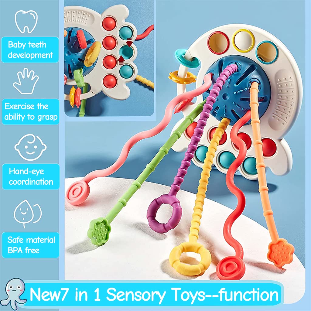 SNOWIE SOFT Sensory Development Pop It Toy Silicone Activity Montessori Toys for Toddler Pull String Interactive Early Educational Toys for Infants,Newborns,Kids & Gifts