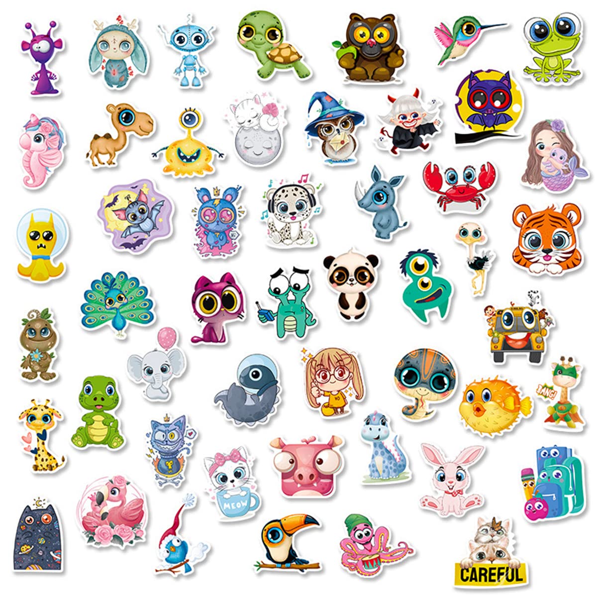 HASTHIP Skin Stickers for Scrapbook Journal Cute Cartoon Stickers for Laptop Compute, Water Bottle,Travel Case, Waterproof Tape Sticker Wall Stickers for Boys Girls