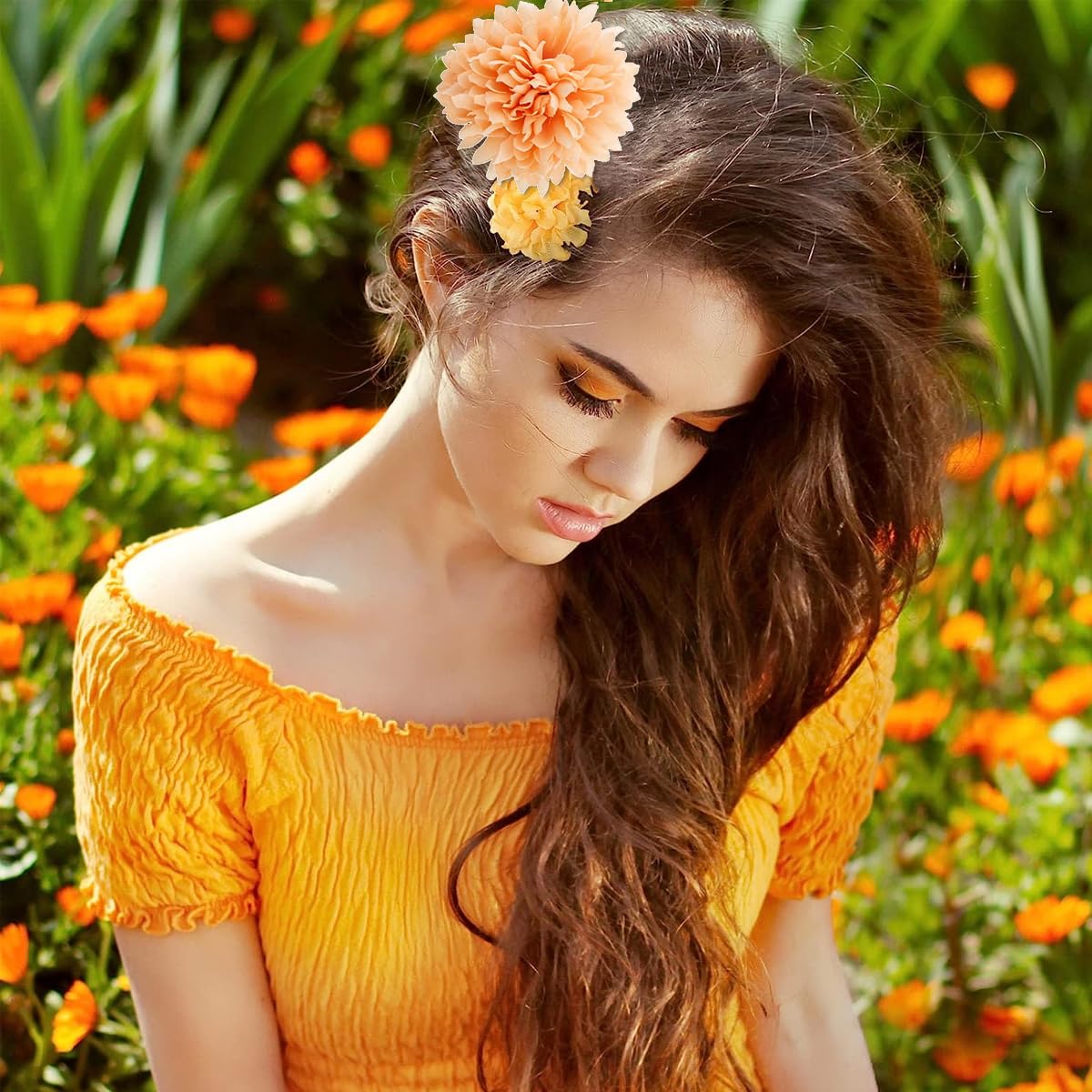 PALAY 20pcs Floral Bridal Hair Clips for Women Girls, Bohemian Chiffon Rose Hair Barrettes, Flower Brooch Hairpin Hair Accessories for Beach Party Wedding Hairstyles Decor