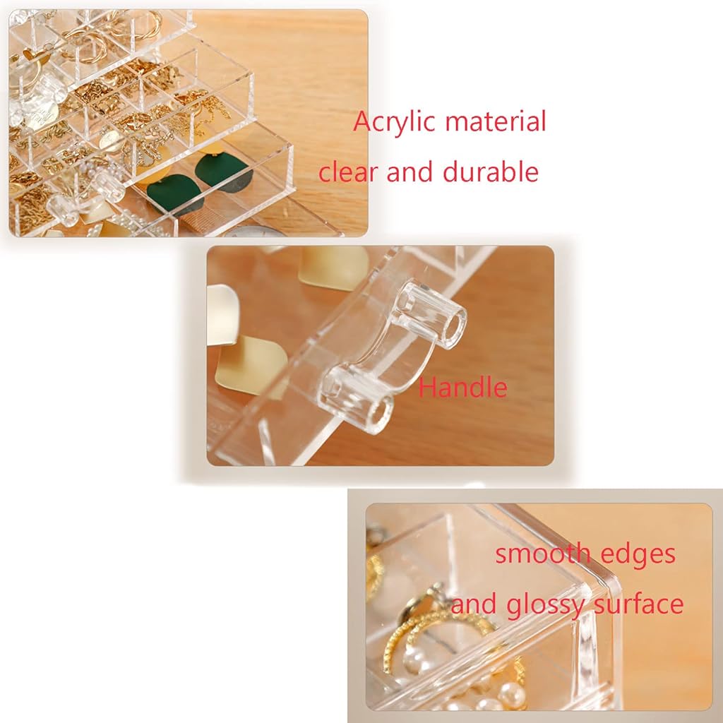 HASTHIP® Jewelry Organizer Box,72-Compartment Stepped Triple-tier Clear Acrylic Jewelry Organizer Box,Pull Out Design Dainty Storage Case for Earring Ear Studs Slim Necklace Valuables