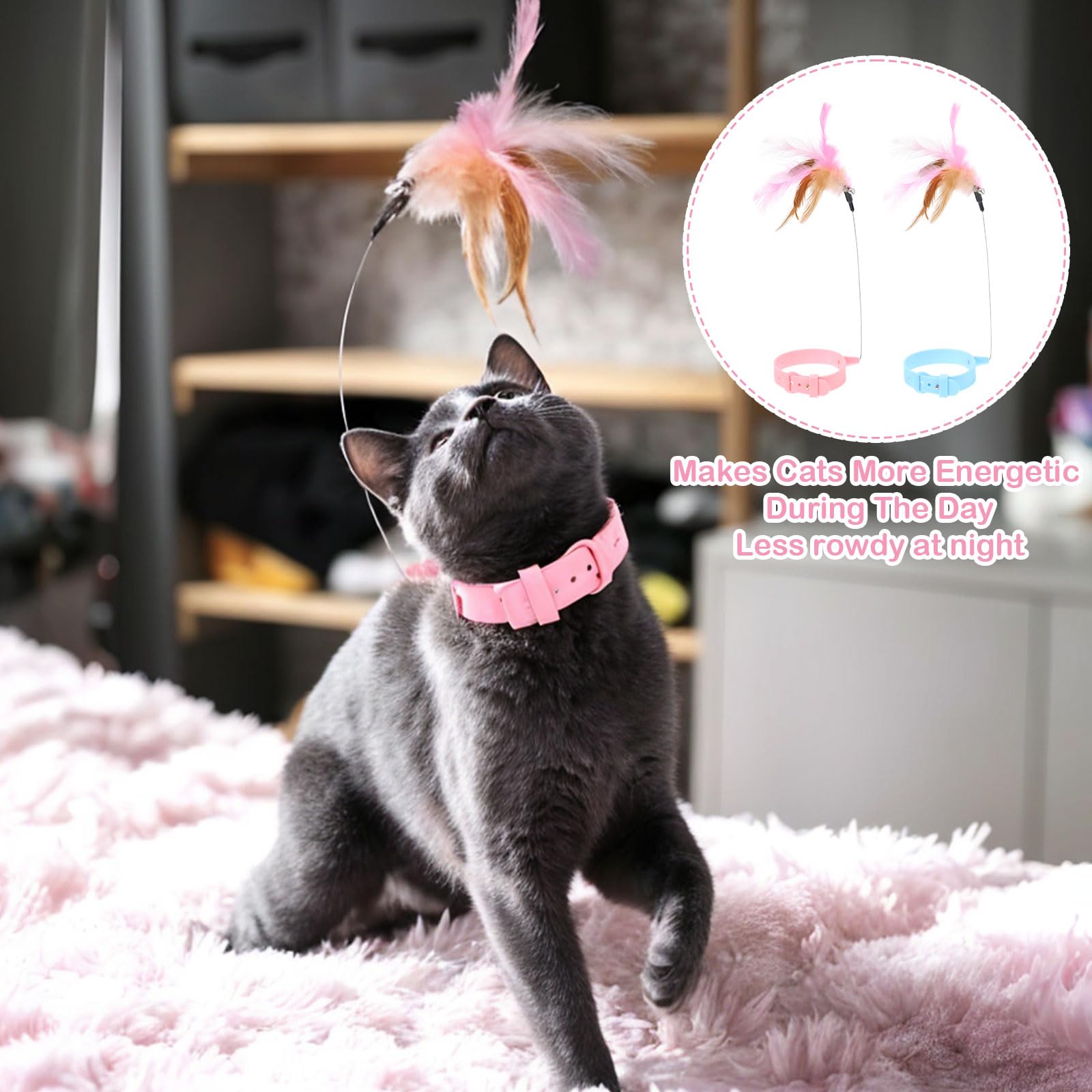 Qpets Cat Feather Collar Cat Teasing Feather Collar Adjustable Rubber Cat Collar Flexible Teasing Feather Toy Self-Entertainment Cat Toy