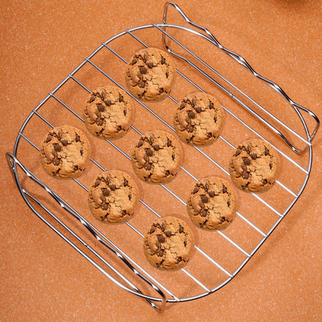 Supvox Air Fryer Grilling Rack Skewers Combo Stainless Steel Grilling Rack with 4pcs Stainless Steel Skewers, Double Layer Grilling Rack with Handle Fits Most 4.2QT Air Fryer