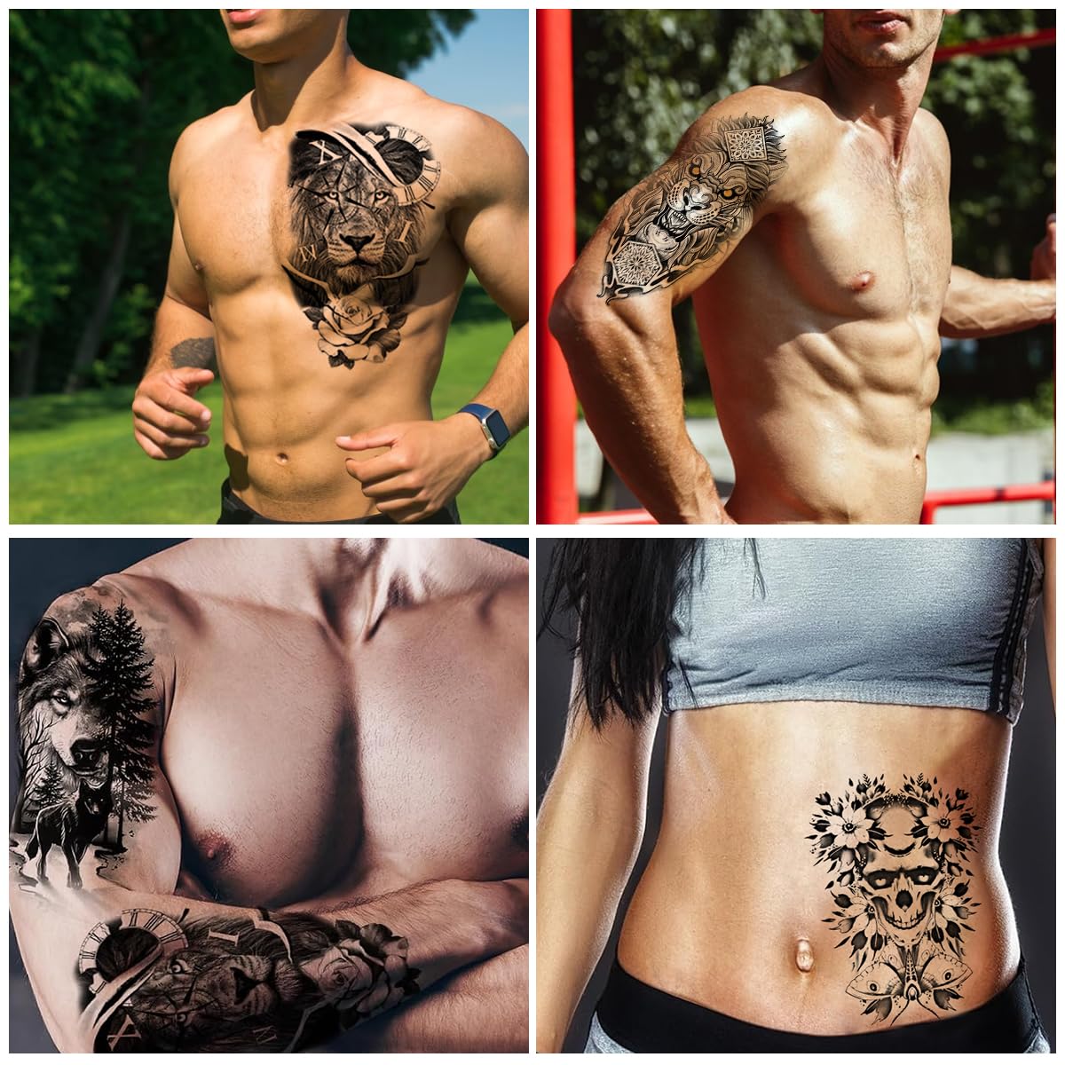 MAYCREATE 36 Sheets Temporary Tattoo for Men Women, Large Tattoo Sticker for Arm Legs, Half Arm Band Tattoo, Waterproof Fake Black Tattoos for Party, Club, Perform, Special Makeup