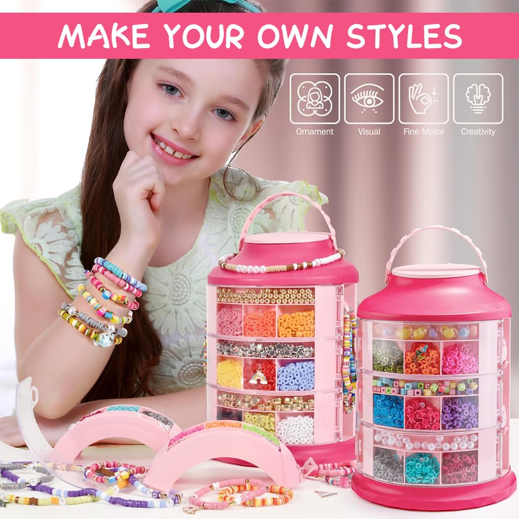PATPAT DIY Bracelet Making Kit for Girls, Kids DIY Jewelry Making Kit Beads with Storage Case DIY Friendship Jewelry Box Craft Bracelet Making Kit Christmas Gift Birthday Gift for Girls Age 6+