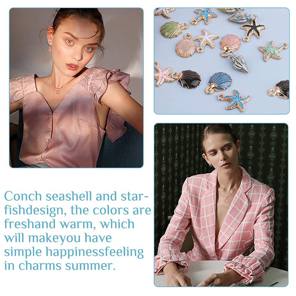 PALAY 30pcs Assorted Charm Pendants Lovely Gold Plated Enamel Marine Life Shell Starfish Conch Mixed for Jewelry Making