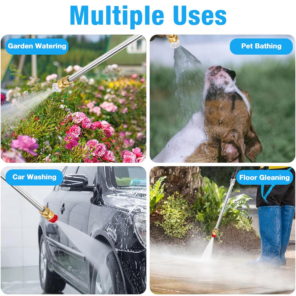 HASTHIP 17.3 inches Water Sprayer Gun High-Pressure Water Sprayer Nozzle with 2 Switchable Sprayer Nozzle Aluminum Alloy Universal Water Sprayer Nozzle for Gardening, Car Washing