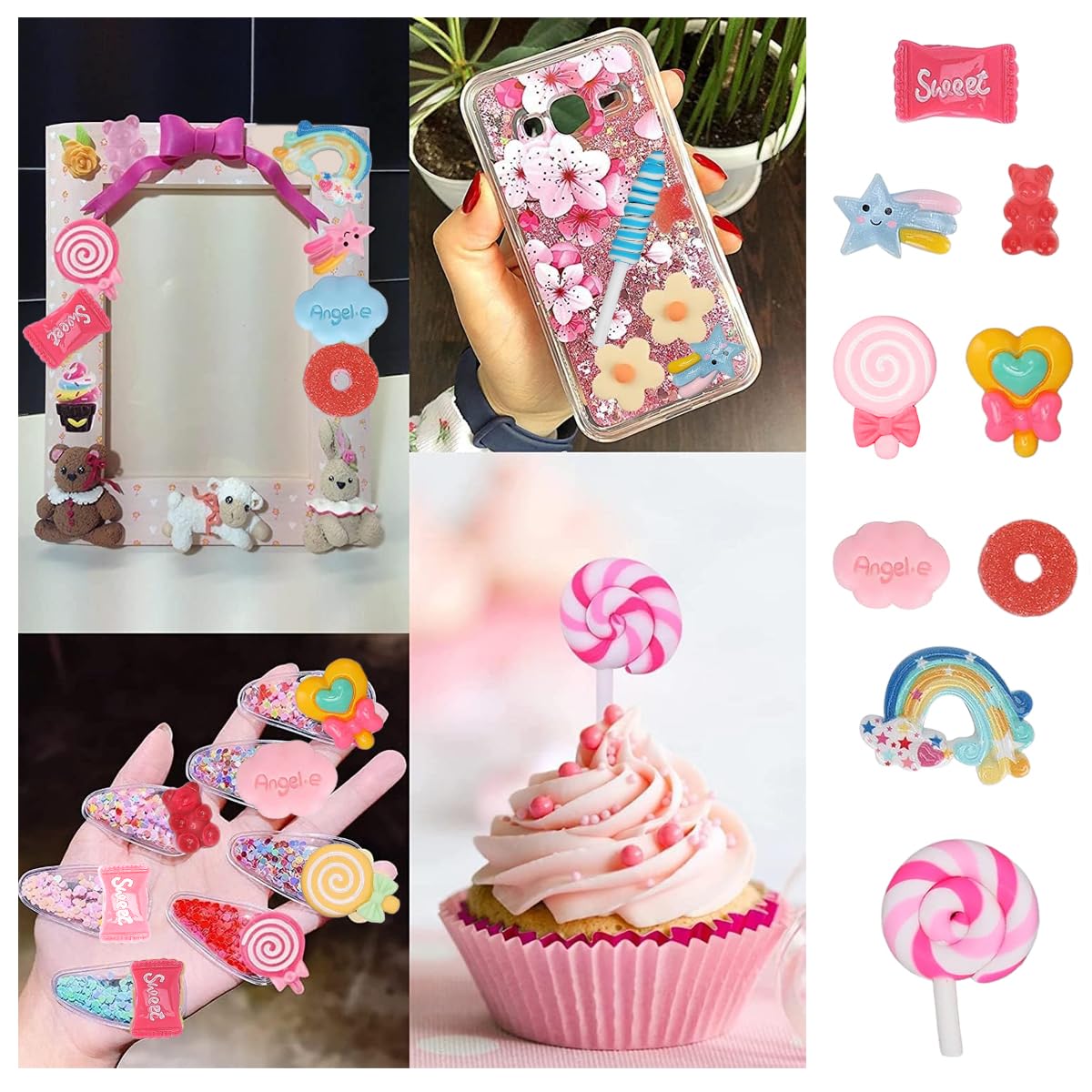 HASTHIP 30pcs Flatback Resin Charms Mixed DIY Cute Resin Charms for DIY Phone Case Decorative Decals Supplies for DIY Craft Making Ornament Scrapbooking