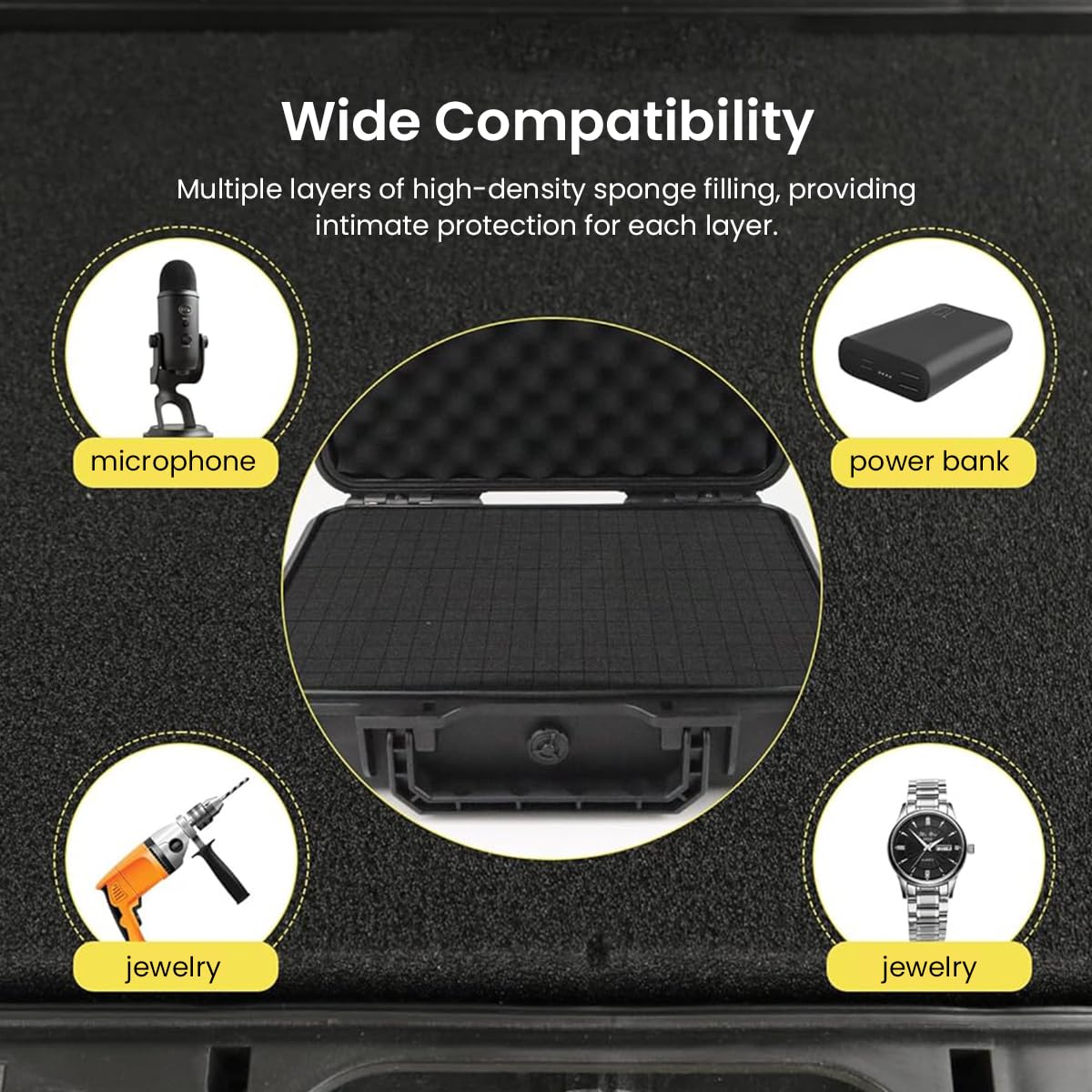 Serplex® Waterproof Hard Carry Case Bag Tool Case With Pre-cut Sponge Storage Box Safety Shockproof Organizer Hardware Tool Box Empty Hard Case for Jewelry, Camera Accessories, Electronics