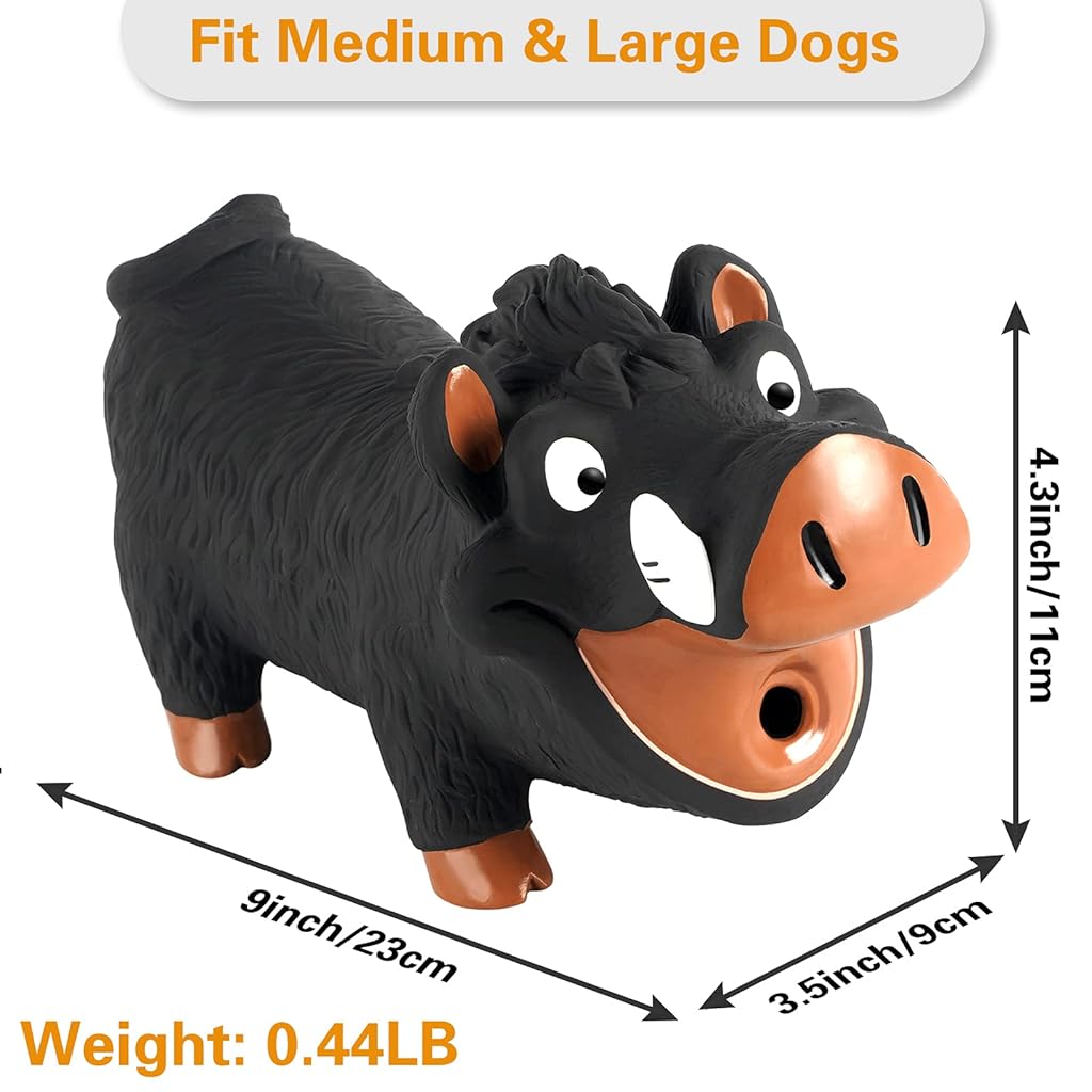 Qpets Squeaky Dog Toy Interactive Play, Pig Latex Dog Chew Toy Grunting Durable Rubber Soft Pet Toys Funny Voice Decompression Fetch Training for Small Medium Dog