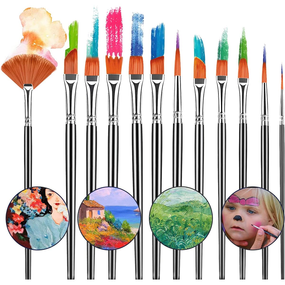 HASTHIP 16 Pcs Artist Paint Brush Set, Nylon Bristle Acrylic Paint Brushes with Brush Storage Bag, Oil Painting Brush Set for Acrylic Painting, Oil, Watercolor Canvas, Beginners & Professionals