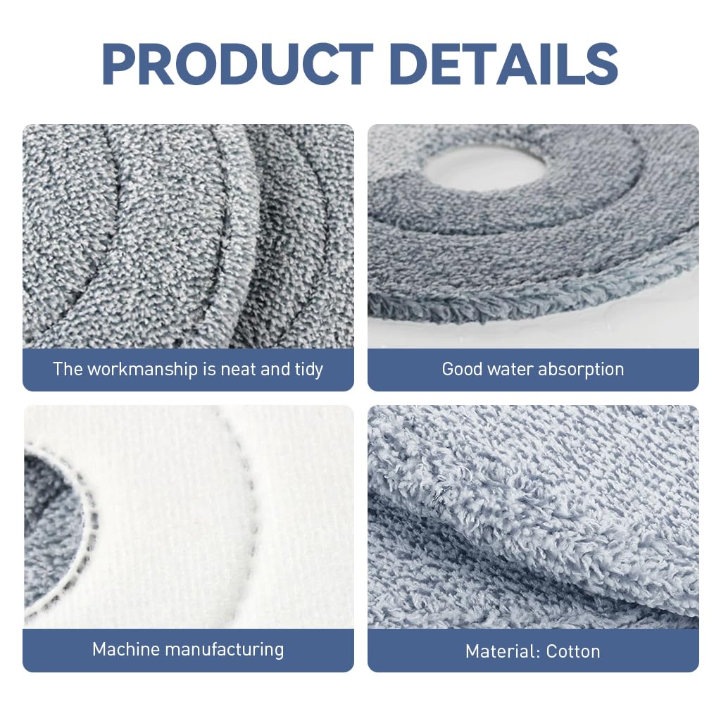 Verilux 4Pcs Microfiber Mop Pads 9.84 Inches Round High Absorbent Microfiber Mop Pads Replacement for Rotary Mop Wet Dry Use Microfiber Mop Pads, Compatible Most Round Spin Mop & Bucket