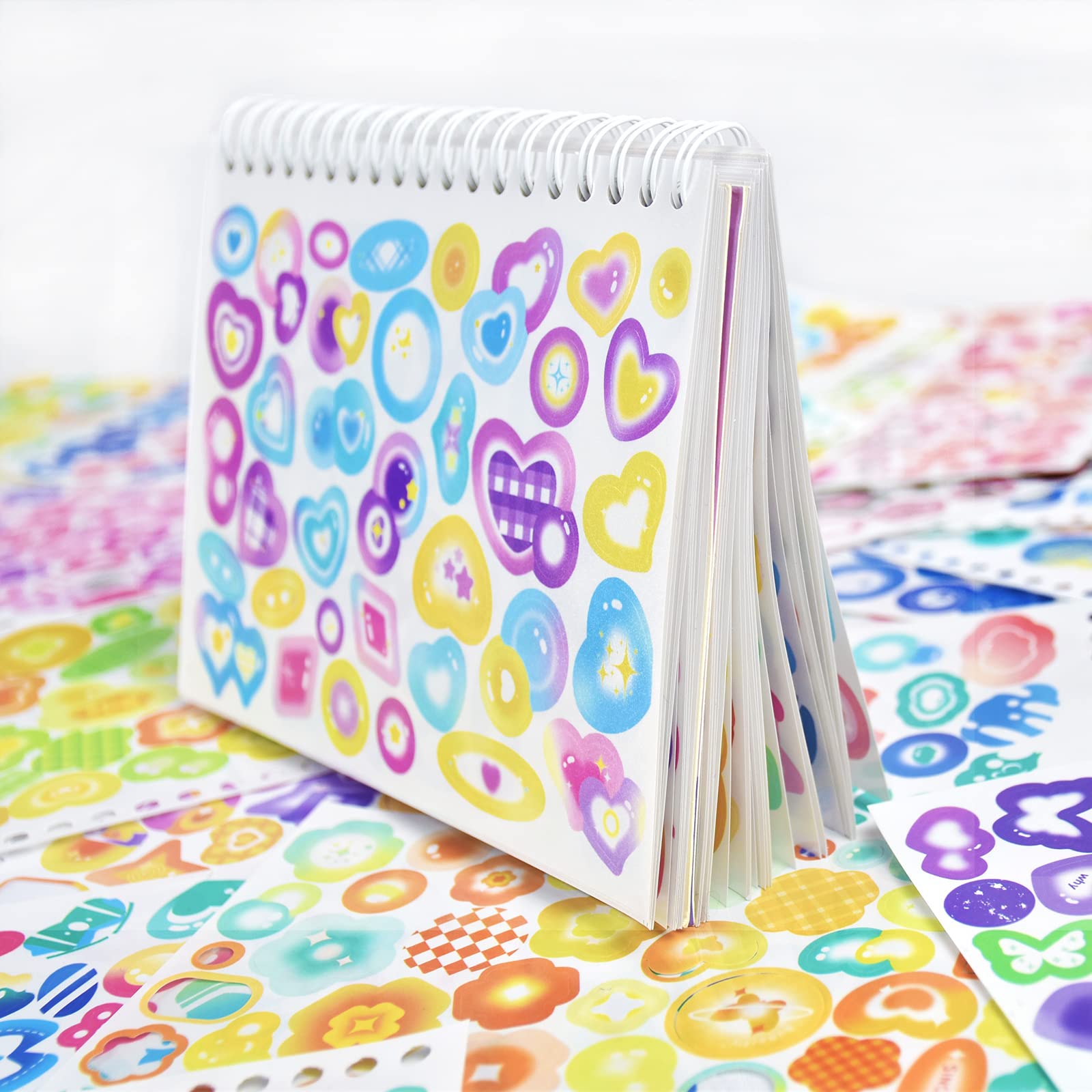 HASTHIP 2300PCS Scrapbook Stickers, 50 Sheets Glittering Sticker, Cute Butterfly Stars Heart Stickers, Decorating Stickers No Repetition Stickers for Kids Girls Boys Craft Scrapbooking Decorate
