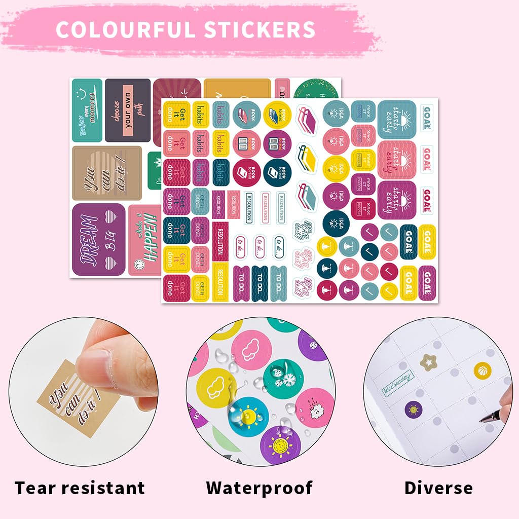 HASTHIP 8 Sheets Label Planner Stickers - Colorful Yearly Monthly Set for Planners, Journals, and Calendars - 412Pcs Stickers - Great Value Pack for Educators, Homeschoolers, and Students
